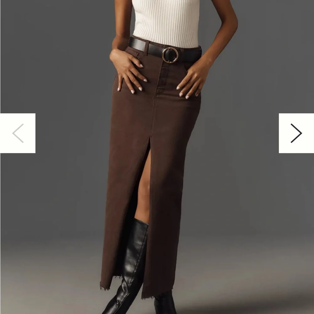 PAIGE Dark Brown Denim Skirt Size 23 - Picture 1 of 9